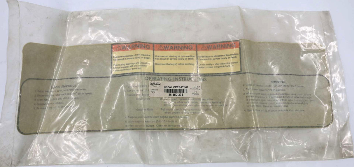 BOBCAT PORTABLE POWER - 36850378 - DECAL - OPERATING