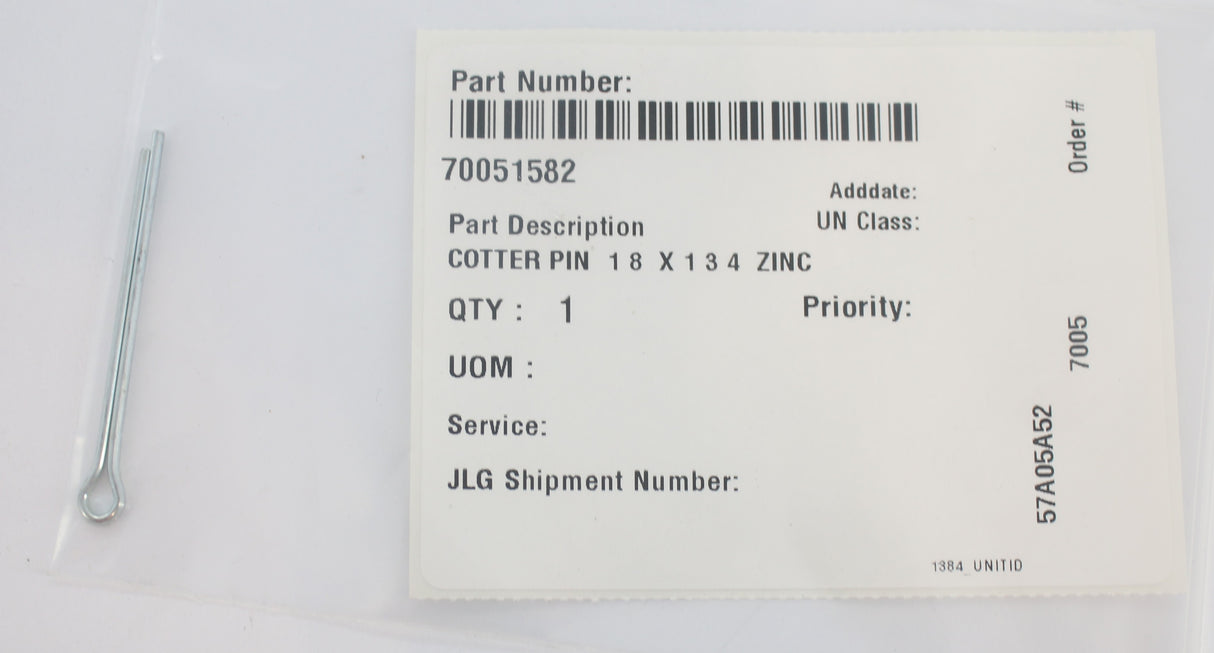 JLG - 70051582 - COTTER PIN - 1|8" X 1-3|4" ZINC
