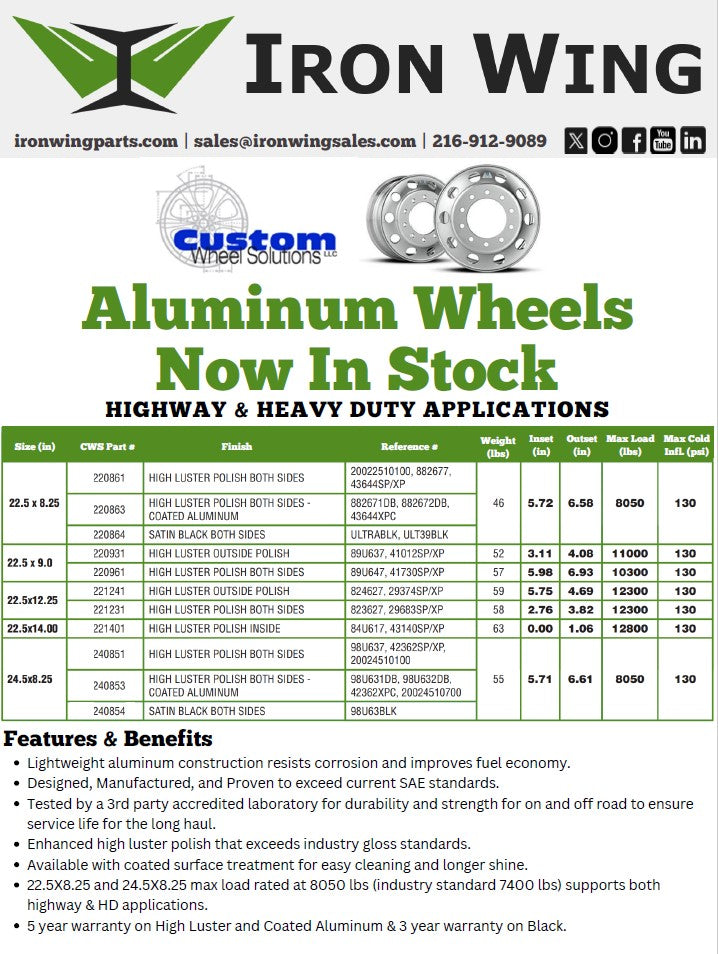 CWS - 220861 - 22.5X8.25 HUB PILOT 2 SIDED POLISH ALUMINUM WHEEL