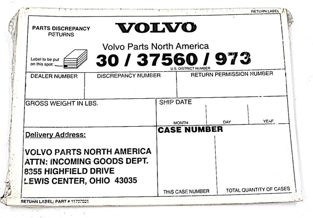 VOLVO ­-­ 11707601 ­-­ RETURN LABEL