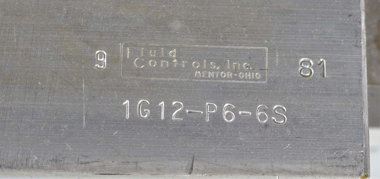 FLUID CONTROLS ­-­ 1G12-P6-6S ­-­ RELIEF VALVE