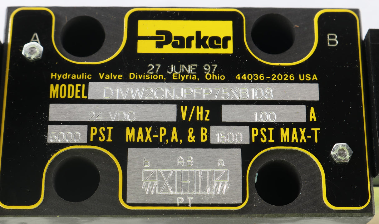 PARKER ­-­ D1VW2CNJPFP75XB108 ­-­ SOLENOID DIRECTIONAL CONTROL VALVE 24VDC 5000PSI