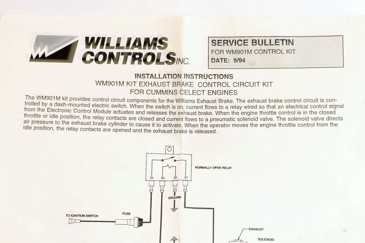 WILLIAMS CONTROLS  ­-­ WM901-M ­-­ BRAKE CONTROL CIRCUIT KIT