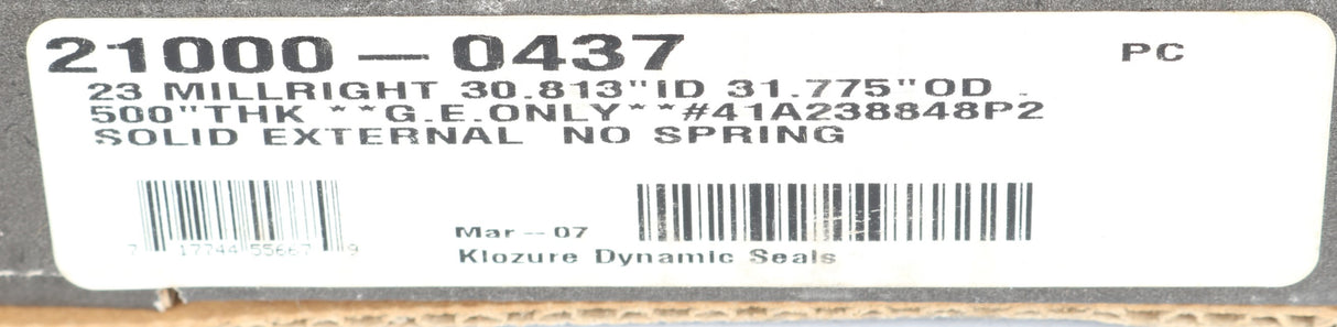 GARLOCK ­-­ 21000-0437 ­-­ SEAL 30.813 IN ID 31.775 IN OD