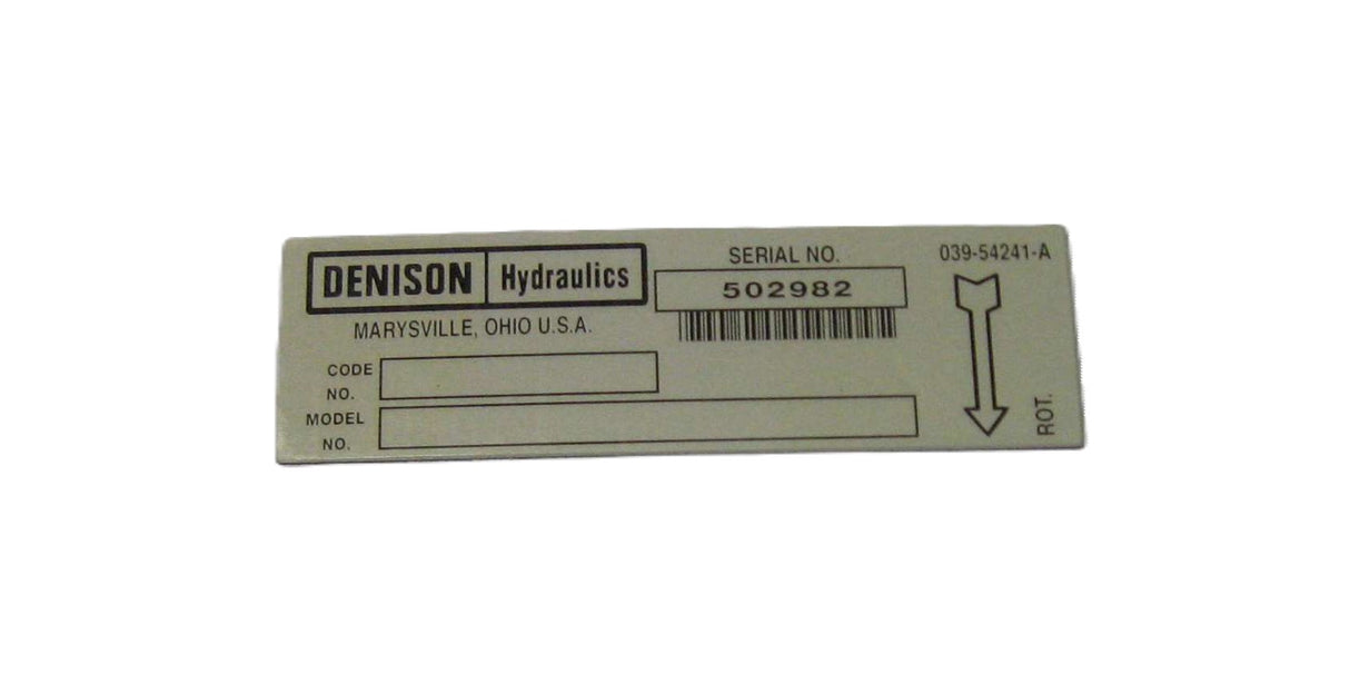 DENISON   ­-­ 039-54241-0 ­-­ NAMEPLATE PV 039-54241-0