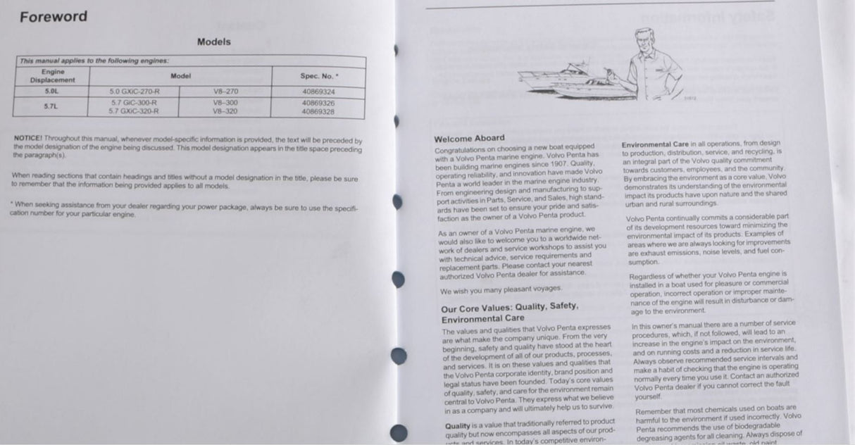 VOLVO PENTA ­-­ 47701992 ­-­ OPERATORS MANUAL 5.0L  5.7L SX-A  DPS-B