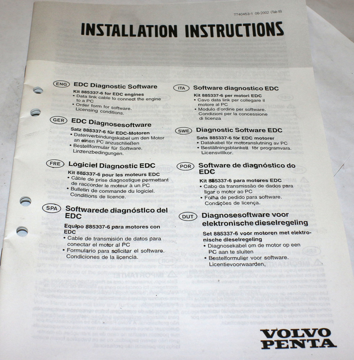 VOLVO PENTA ­-­ 885337 ­-­ ADAPTER KIT