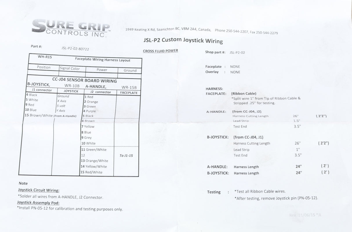 SURE GRIP CONTROLS INC ­-­ JSL-P2-02-80722 ­-­ JOYSTICK