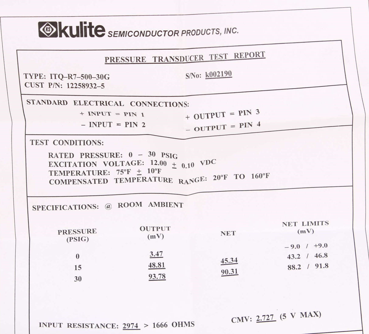 IWS ­-­ ITQ-R7-500-30G ­-­ KULITE PRESSURE TRANSDUCER MAX PSI 60G