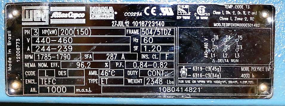 ATLAS COPCO ­-­ 1080414821 ­-­ ELECTRIC MOTOR 150kW 440/460V 60Hz
