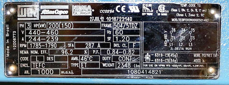 ATLAS COPCO ­-­ 1080414821 ­-­ ELECTRIC MOTOR 150kW 440/460V 60Hz