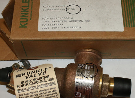 KUNKLE VALVE (EMERSON) ­-­ 6010DCM01-KM-0150 ­-­ VALVE  METAL  INLET SIZE 12.7MM  OUTLET SIZE 19MM