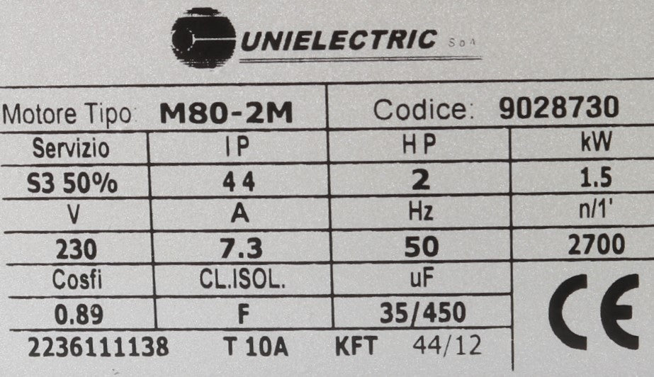 UNIELECTRIC ­-­ 9028730 ­-­ ELECTRIC MOTOR 1.5KW 230V 50HTZ 7.3A