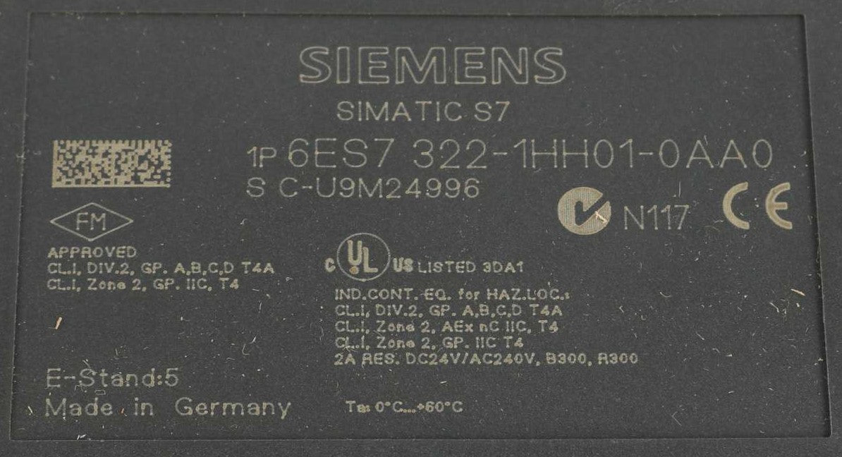 SIEMENS ­-­ 6ES7322-1HH01-0AA00200 ­-­ PROGRAMMABLE LOGIC CONTROLLER S7/322