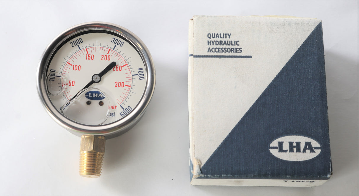 LHA PRODUCTS ­-­ PGL-A-63-N-B-5000-S ­-­ PRESSURE GAUGE  0-500PSI (0-350BAR)