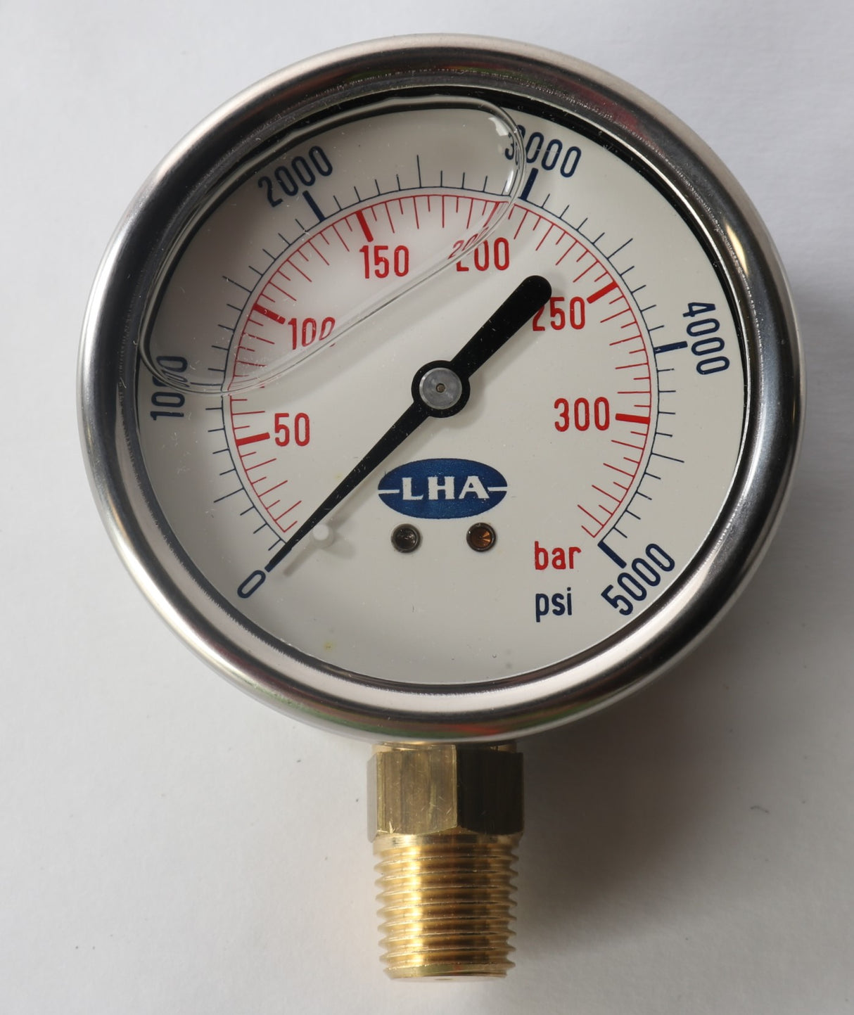 LHA PRODUCTS ­-­ PGL-A-63-N-B-5000-S ­-­ PRESSURE GAUGE  0-500PSI (0-350BAR)