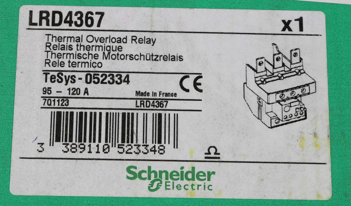 SCHNEIDER ELECTRIC ­-­ LRD4367 ­-­ OVERLOAD RELAY 95-120A