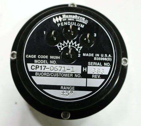 HUMPHREY INC (GOODRICH SENSOR) ­-­ CP17-0671-1 ­-­ POTENTIOMETER 2K PENDULUM