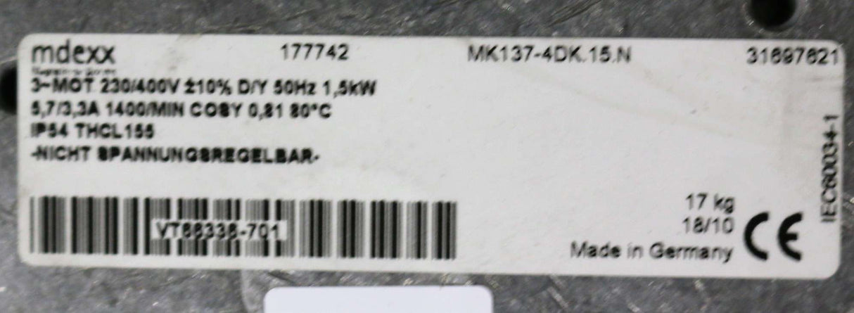 MDEXX ­-­ 2FR1564-1NK91-4JA0 ­-­ FAN 1.93 CU METER/SEC 1.62kW 230/400V 50Hz