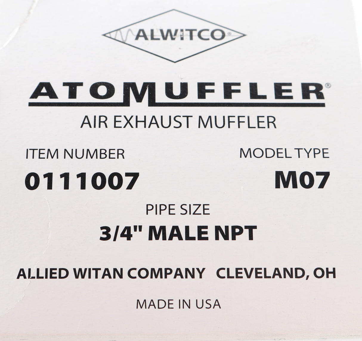 ATOMUFFLER ­-­ 0111007 ­-­ M07 AIR EXHAUST MUFFLER 3/4in MALE