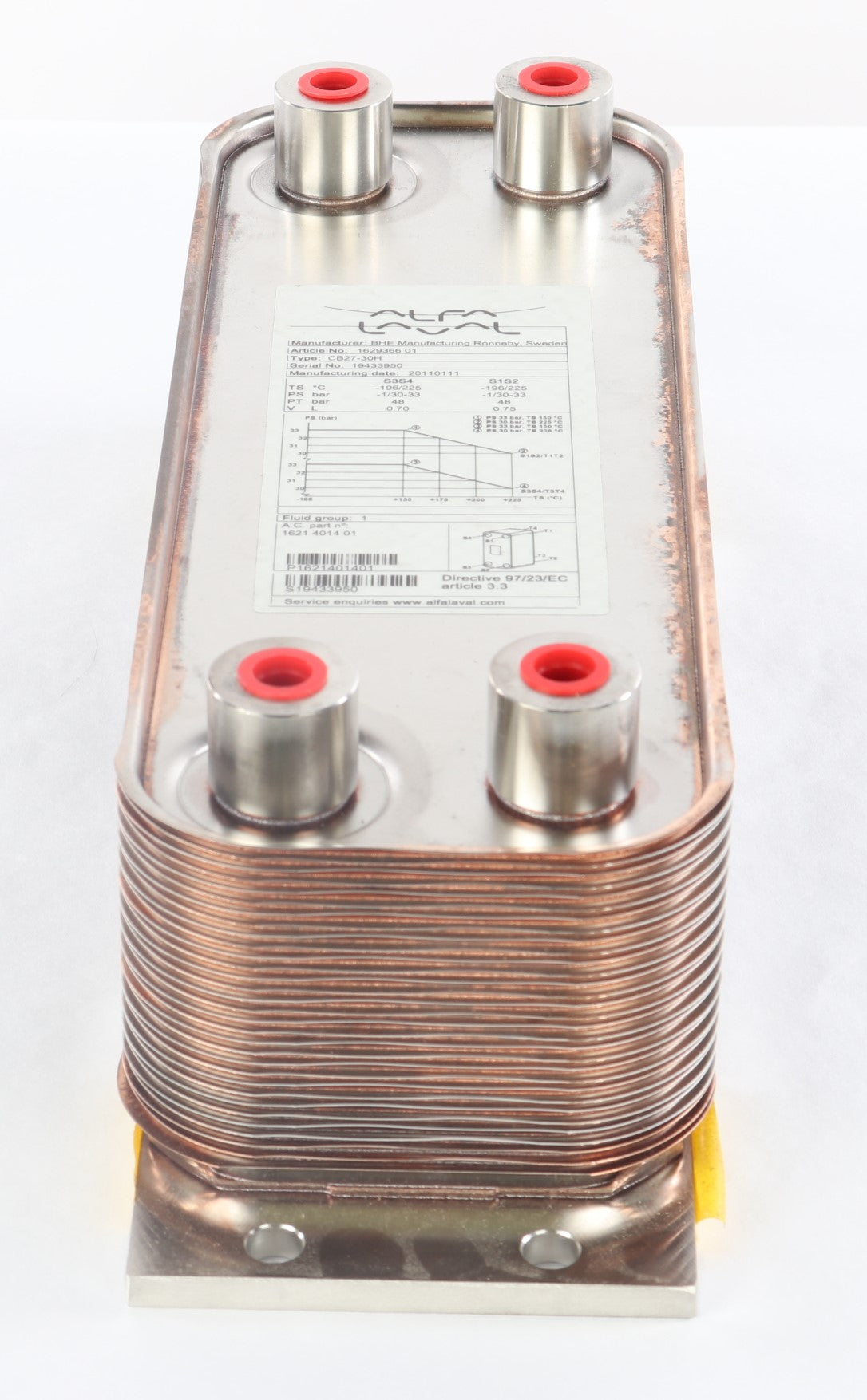 BHE MANUFACTURING ­-­ CB27-30H ­-­ 13.75 in x4.25 in x4 in HEAT EXCHANGER BRAZED