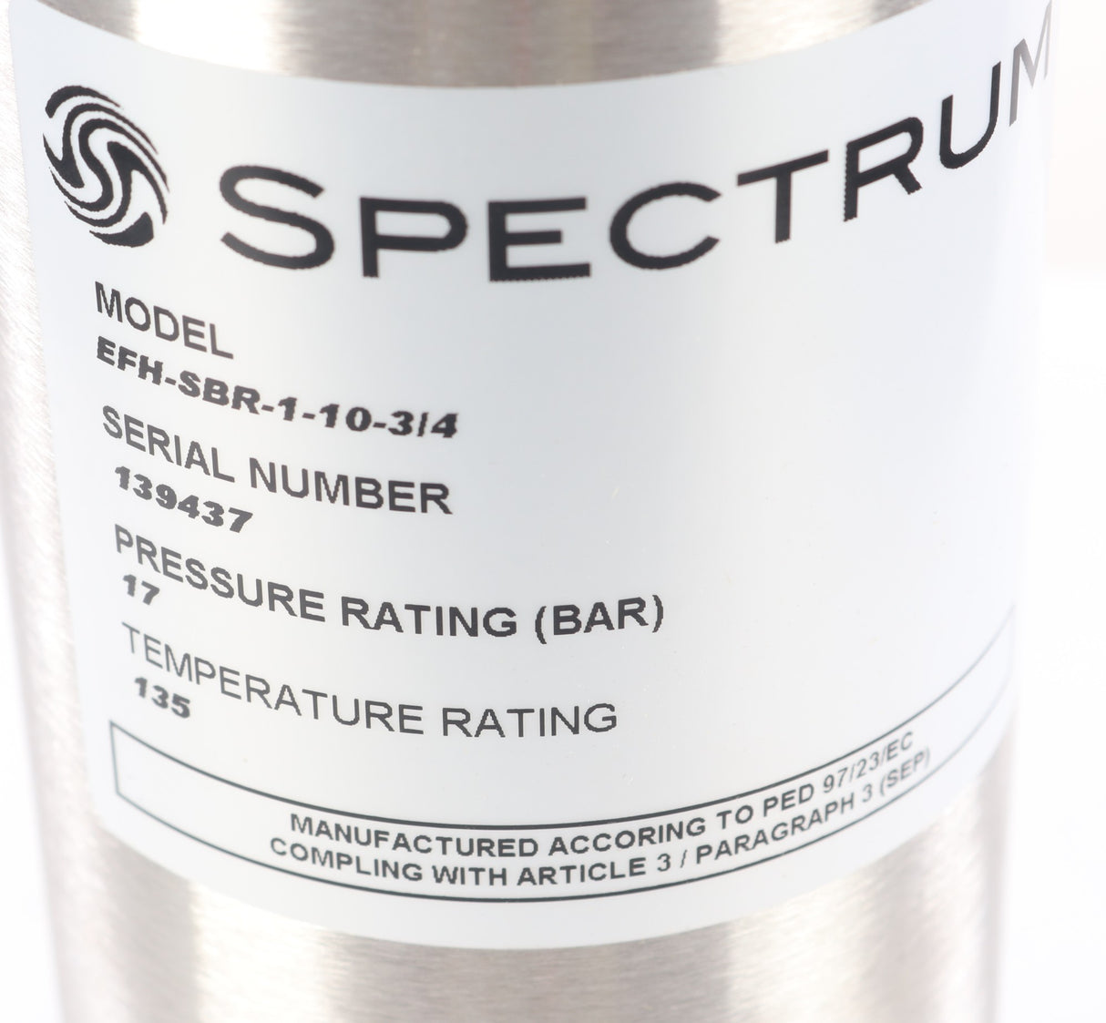 SPECTRUM FILTRATION ­-­ EFH-SBR-1-10-3/4 ­-­ FILTER HOUSING - STAINLESS STEEL