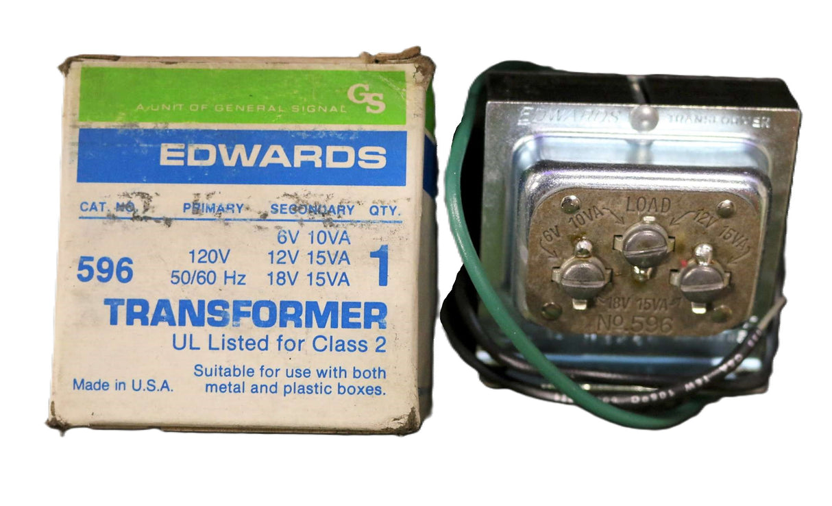 EDWARDS SIGNALING  ­-­ 596 ­-­ TRANSFORMER - 120V PRIM // 6/12/18V 10/15/15VA SEC