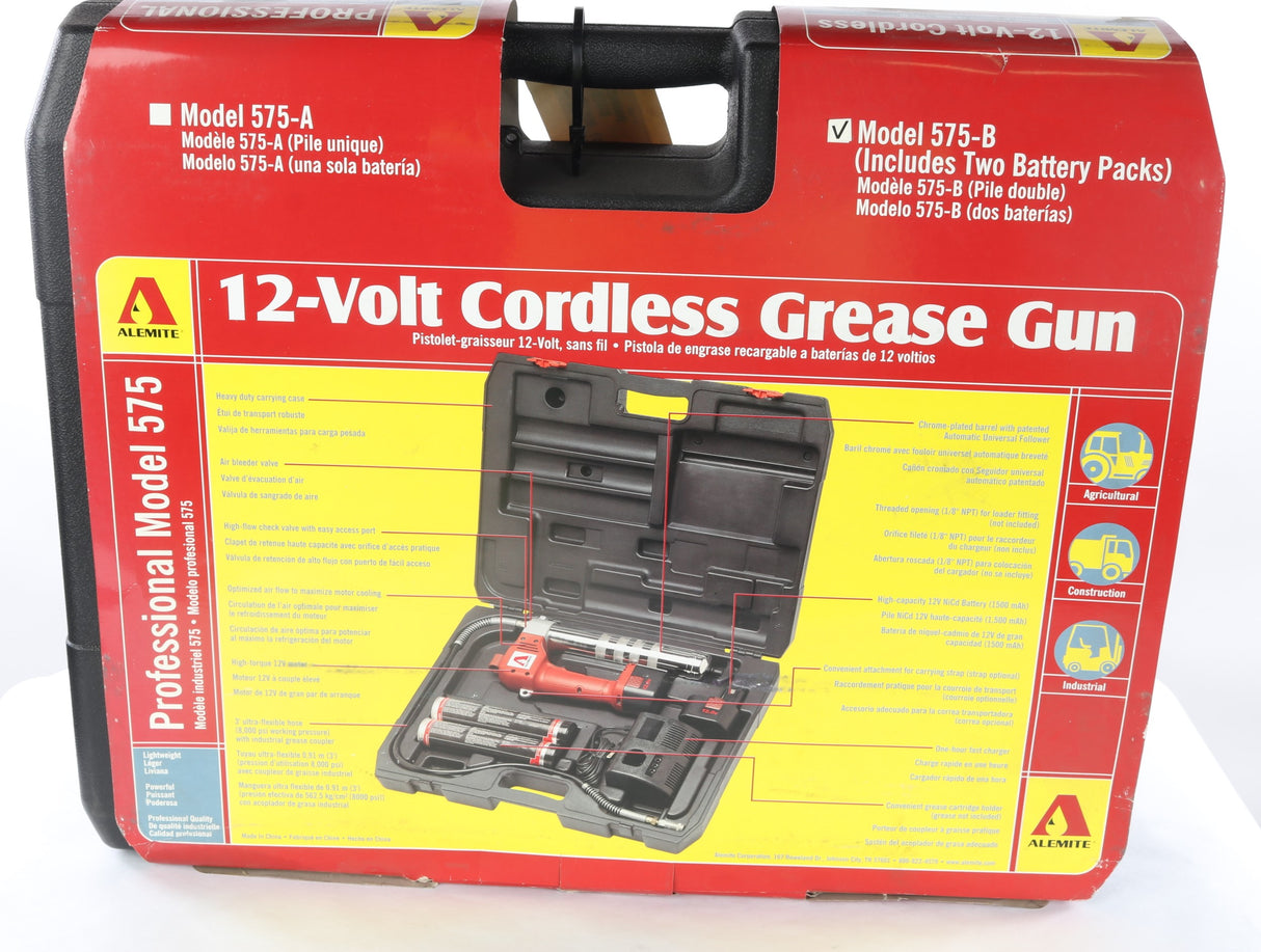 ALEMITE  ­-­ 575-B ­-­ CORDLESS 12V GREASE GUN W/ CHARGER AND 2 BATTERIES