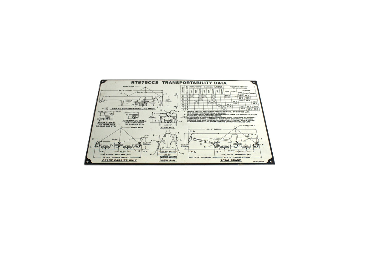 MANITOWOC GROVE ­-­ 7679100161 ­-­ PANEL - SHIPPING PLATE