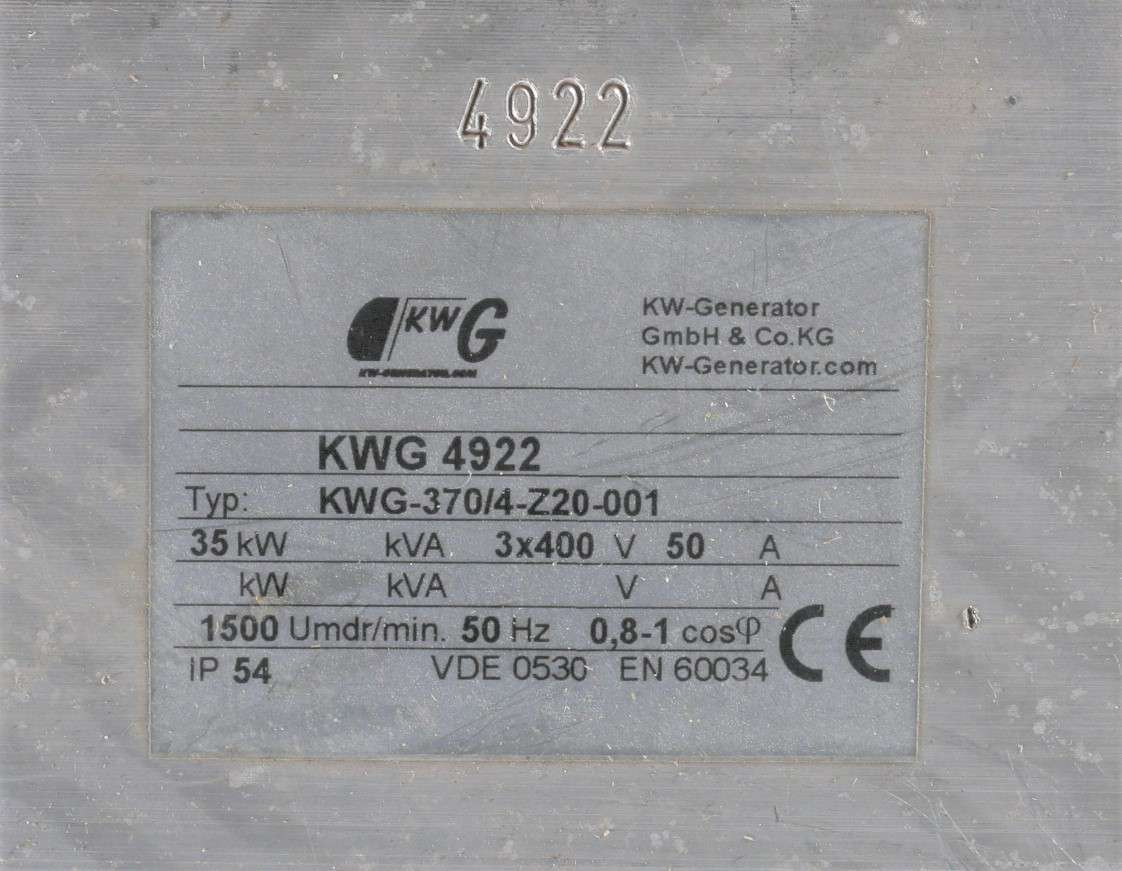 KW-GENERATOR GmbH  [KWG] ­-­ KWG-370/4-Z20-001 ­-­ ALTERNATOR 35kW 400V 50Hz 3PH