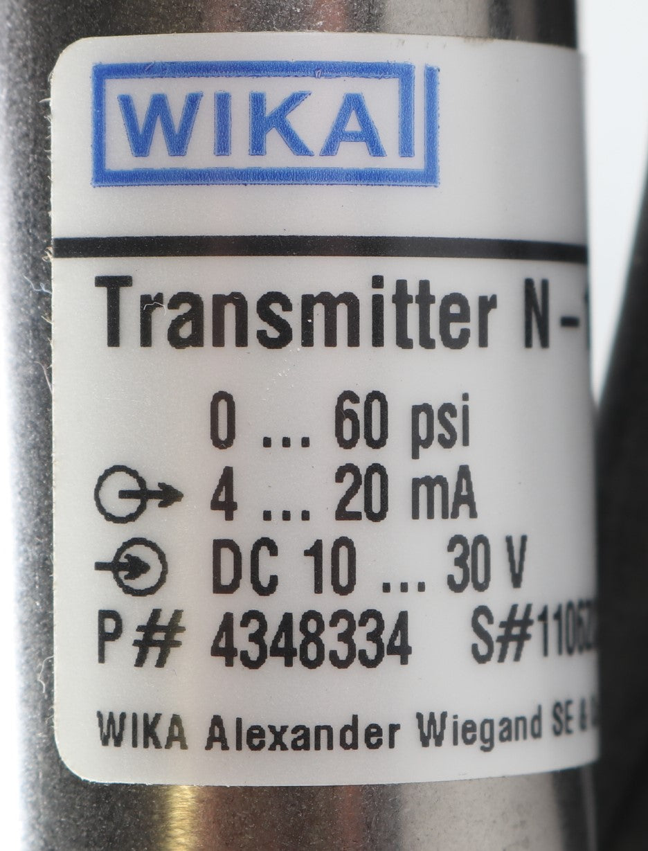 WIKA ­-­ 4348334 ­-­ PRESSURE TRANSMITTER 0-60 LBS 4-20mA
