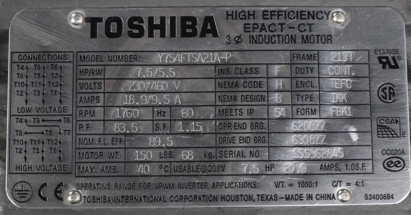 TOSHIBA INTERNATIONAL - MOTORS & DRIVES DIV - BY752FLF3BMHD04 - EL