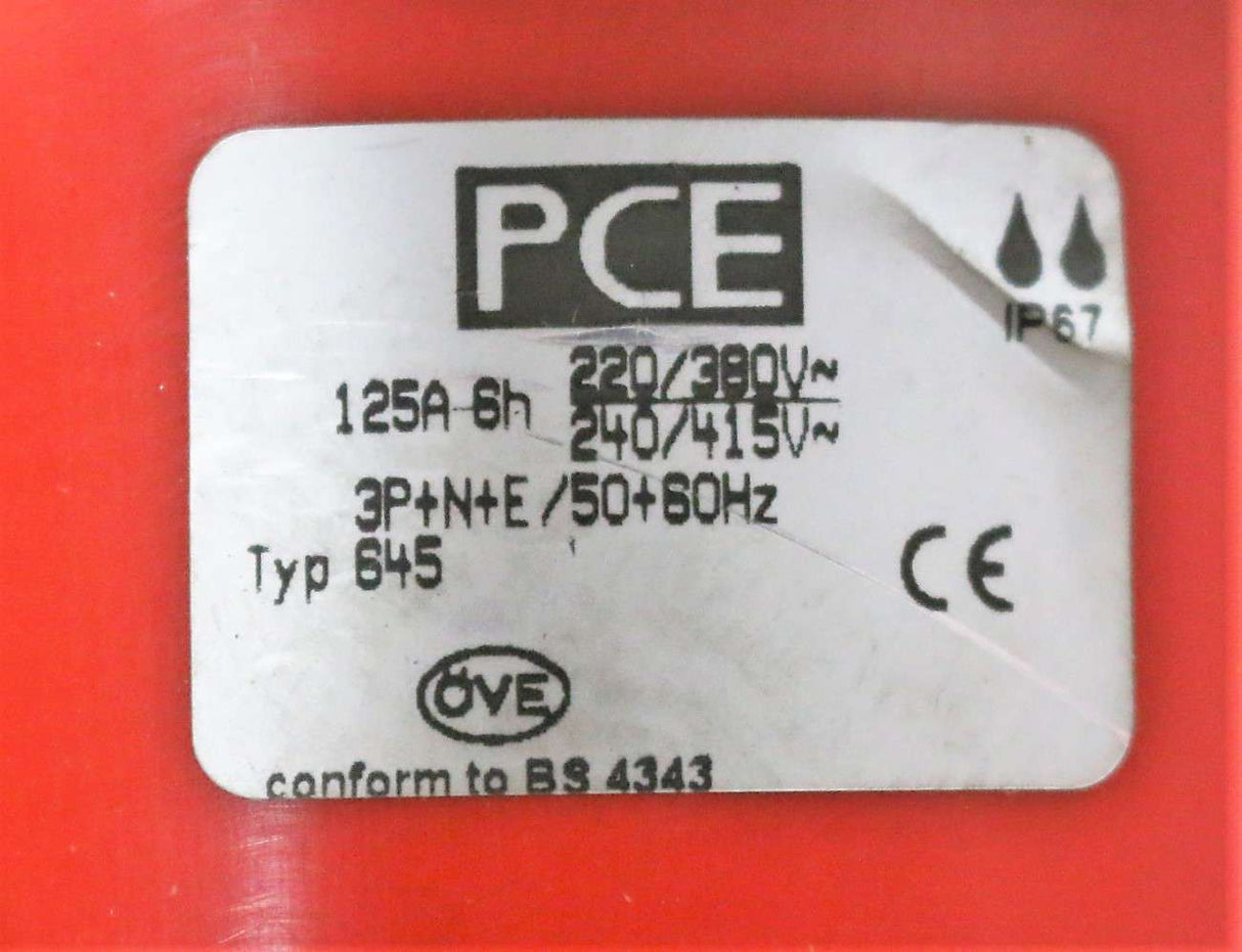 PC ELECTRIC GmbH  ­-­ 645-6 ­-­ PANEL MOUNT ELECTRIC PLUG 3P+NEUTRAL+GND 125A 415V