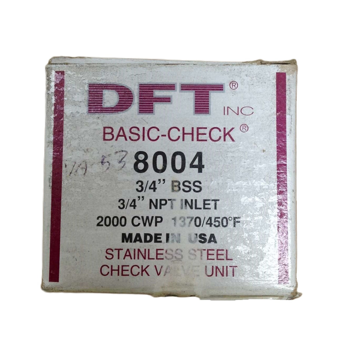 DFT INC. ­-­ 8004 ­-­ CHECK VALVE  3/4N NPT