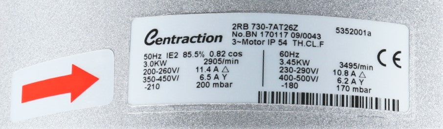 CENTRACTION ­-­ 2RB 730-7AT26Z ­-­ SIDE CHANNEL REGENERATIVE BLOWER 3.0kW 230/400V