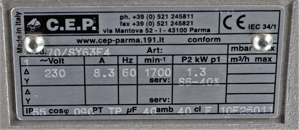 HUSQVARNA ­-­ 193668 ­-­ ELECTRIC MOTOR ASM: 2HP 1700 230V/60Hz