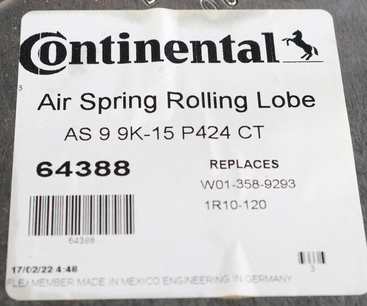 CONTINENTAL AG - CONTITECH/ELITE/GOODYEAR/ROULUNDS ­-­ 64388 ­-­ AIR SPRING ROLLING LOBE