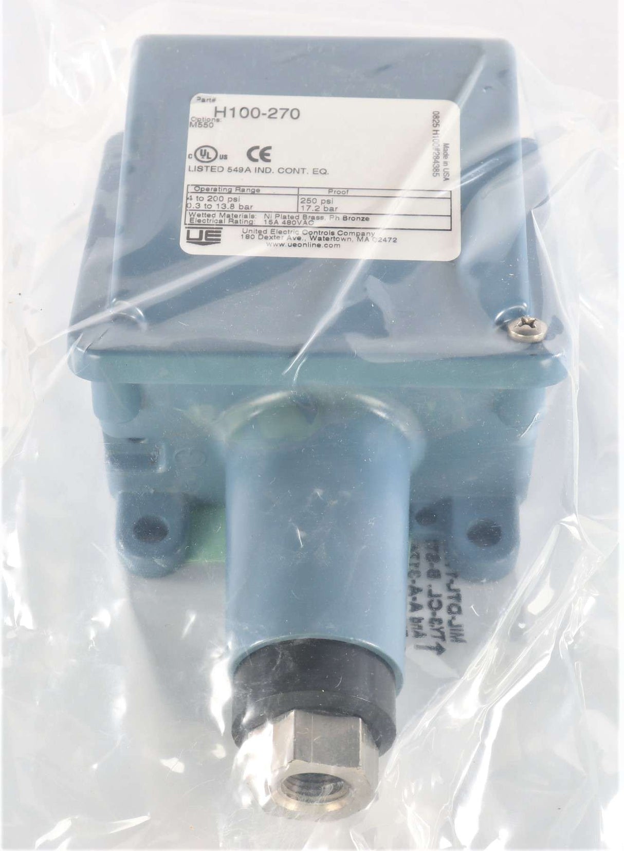 UNITED ELECTRIC CONTROLS ­-­ H100-270 ­-­ PRESSURE SWITCH 200 psi MAX