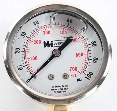 WEISS INSTRUMENTS ­-­ LF251-100-4L ­-­ LIQUID FILLED GUAGE 0-100psi