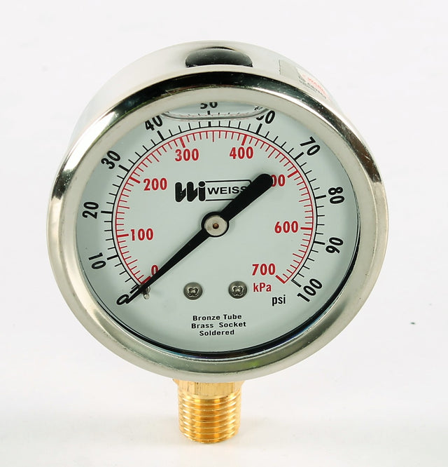 WEISS INSTRUMENTS ­-­ TL25-100-4L ­-­ PRESSURE GUAGE 0-100psi 2.5"