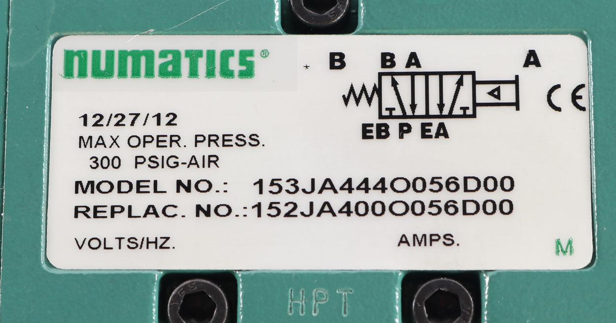 EMERSON - ASCO / NUMATICS INC. ­-­ 153JA444O056D00 ­-­ VALVE-AIR CONTROL MAX OPER. PRESS. 300PSIG-AIR