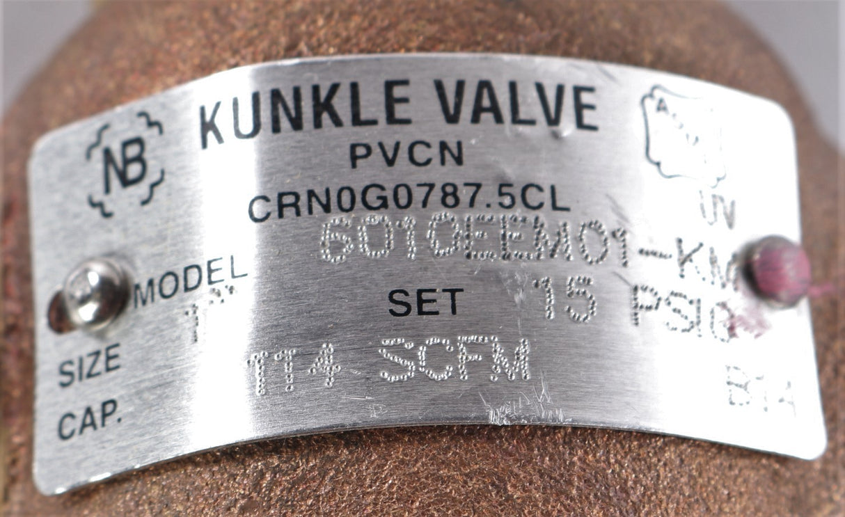 EMERSON - KUNKLE VALVE/CASH ­-­ 6010EEM01-KM-0015 ­-­ SAFETY RELIEF VALVE 15psi 1in X 1in