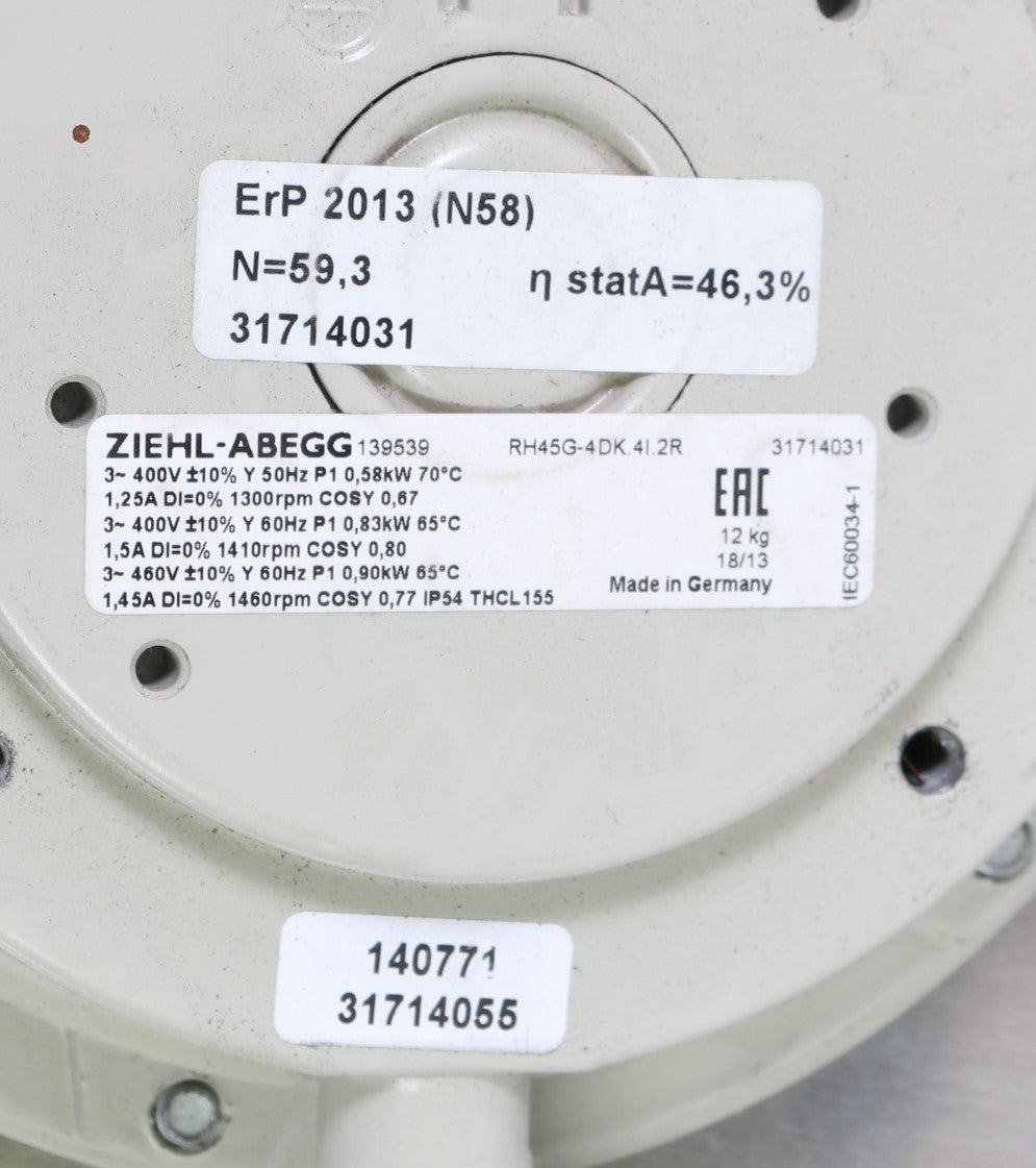 ZIEHL-ABEGG ­-­ 139539 ­-­ FAN ASSEMBLY 400/460V 50/60Hz 3PH