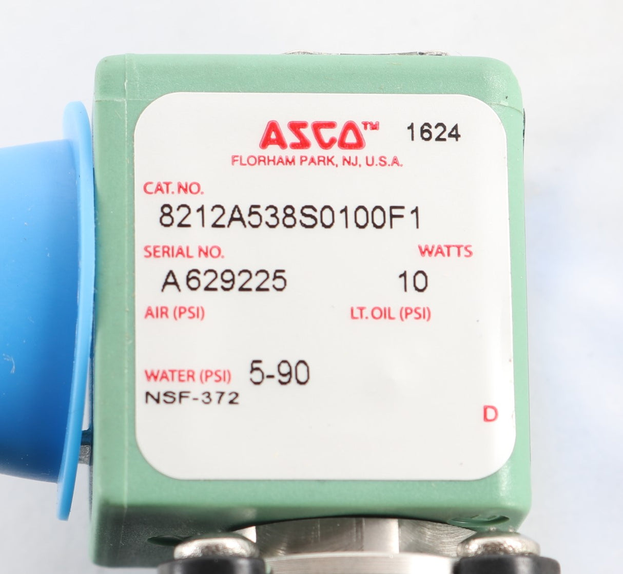 EMERSON - ASCO / JOUCOMATIC / REDHAT ­-­ 8212A538S0100F1 ­-­ SOLENOID VALVE 3/4IN 2 WAY COMPOSITE VALVES 24 DC