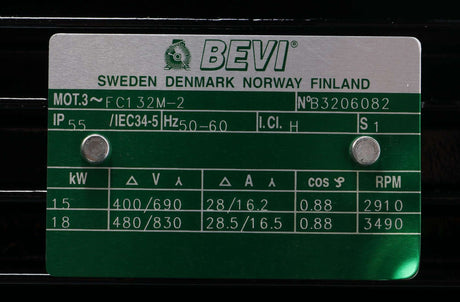IWS ­-­ FC132M-2-15/18KW ­-­ BEVI ELECTRIC MOTOR 5/18kW 400/690//480/830V 50/60