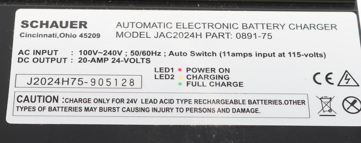 SCHAUER BATTERY CHARGER COMPANY ­-­ JAC2024H ­-­ BATTERY CHARGER - 24V