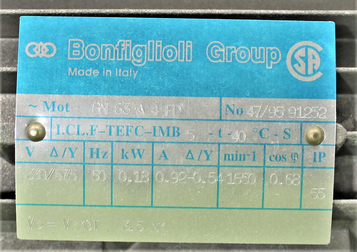 BONFIGLIOLI ­-­ BN 63A 4 330/575-60 IP55 CLF B5 FD CUS ­-­ IEC ASYNCHRONOUS IE1 3-PHASE ELECTRIC MOTOR