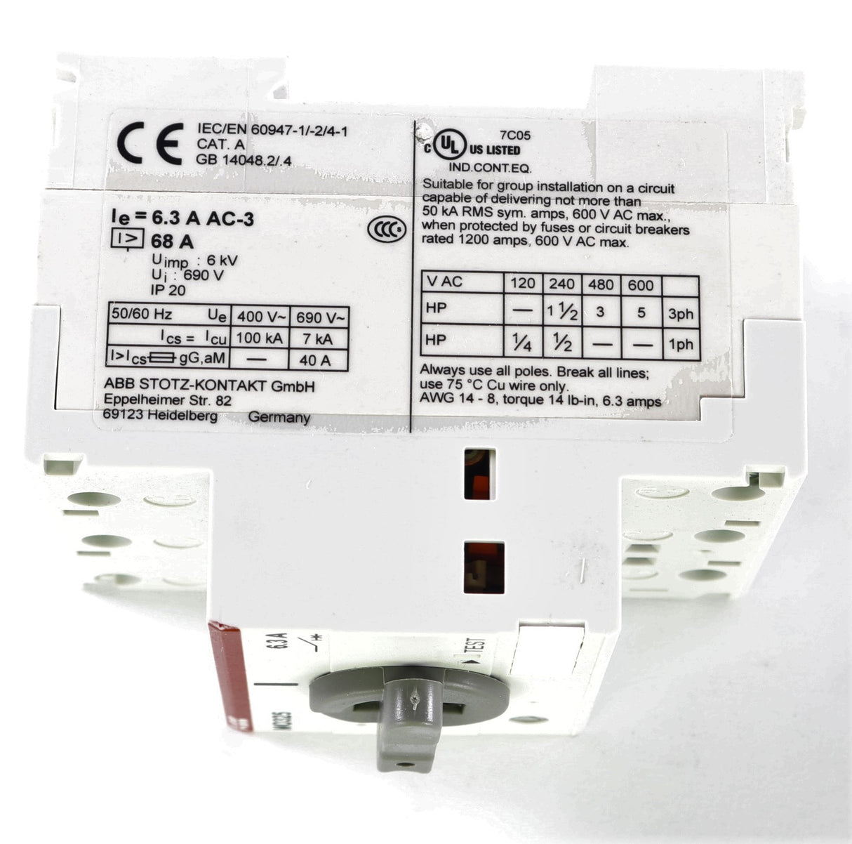 ABB ­-­ 1SAM160000R1009 ­-­ CIRCUIT BREAKER 6.3A 3PH