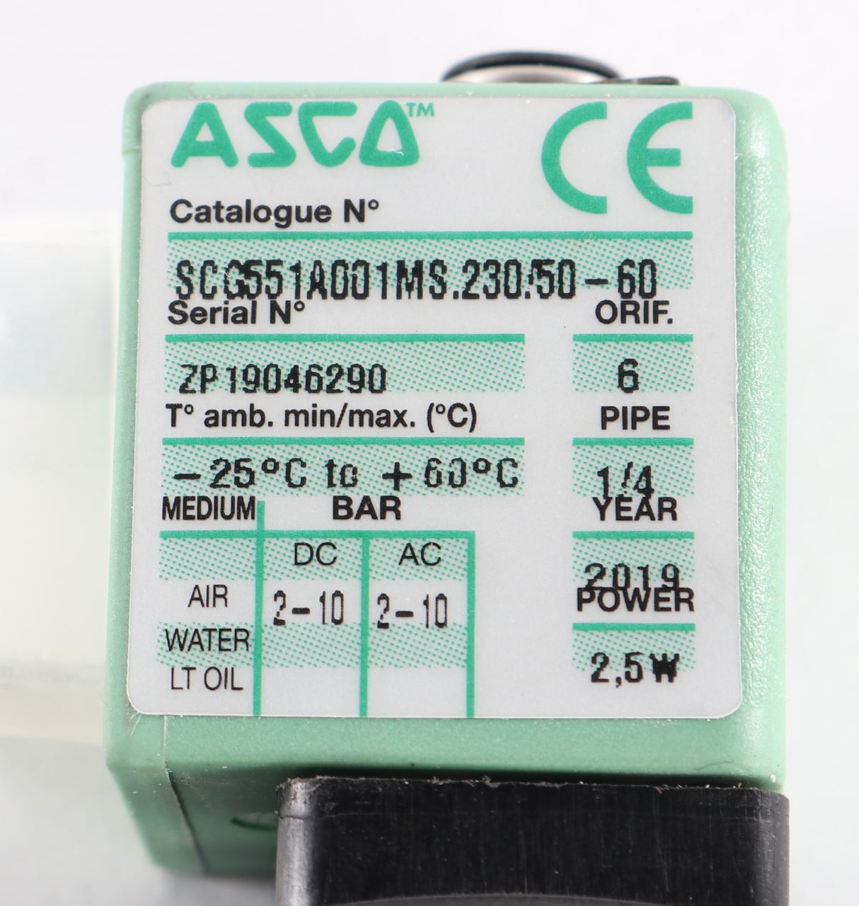 EMERSON - ASCO / JOUCOMATIC / REDHAT ­-­ SCG551A001MS-230V/50-60HZ ­-­ SOLENOID VALVE 230VAC 1/4IN 2.5 W