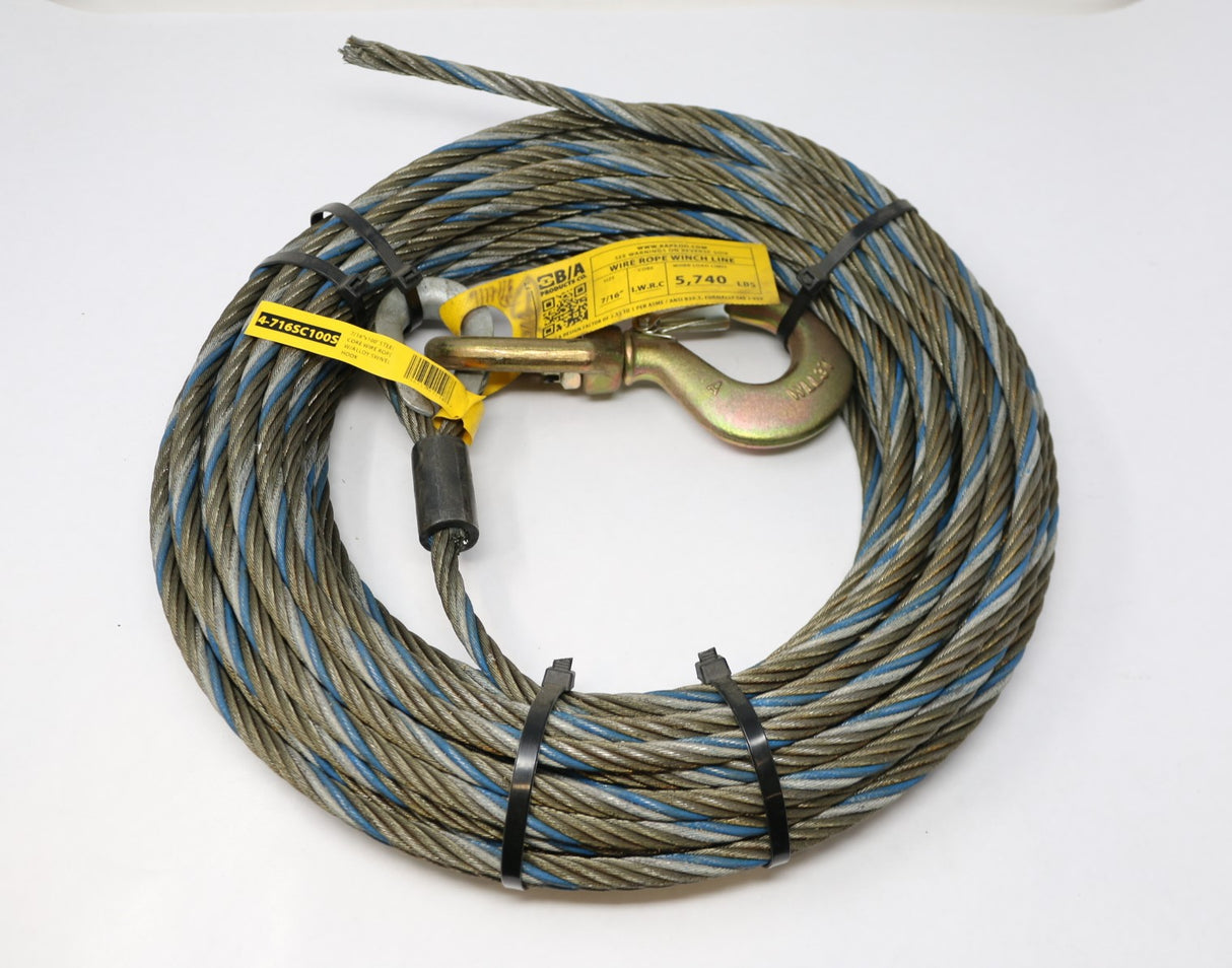 B/A PRODUCTS ­-­ 4-716SC100S ­-­ WINCH CABLE 7/16" X 100' W/SWIVEL HOOK